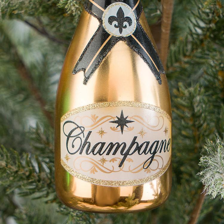 Набор из двух ёлочных игрушек Бутылки шампанского золотая и зелёная Set Of 2 Glass Champagne Bottles Gold Green 14 cm
