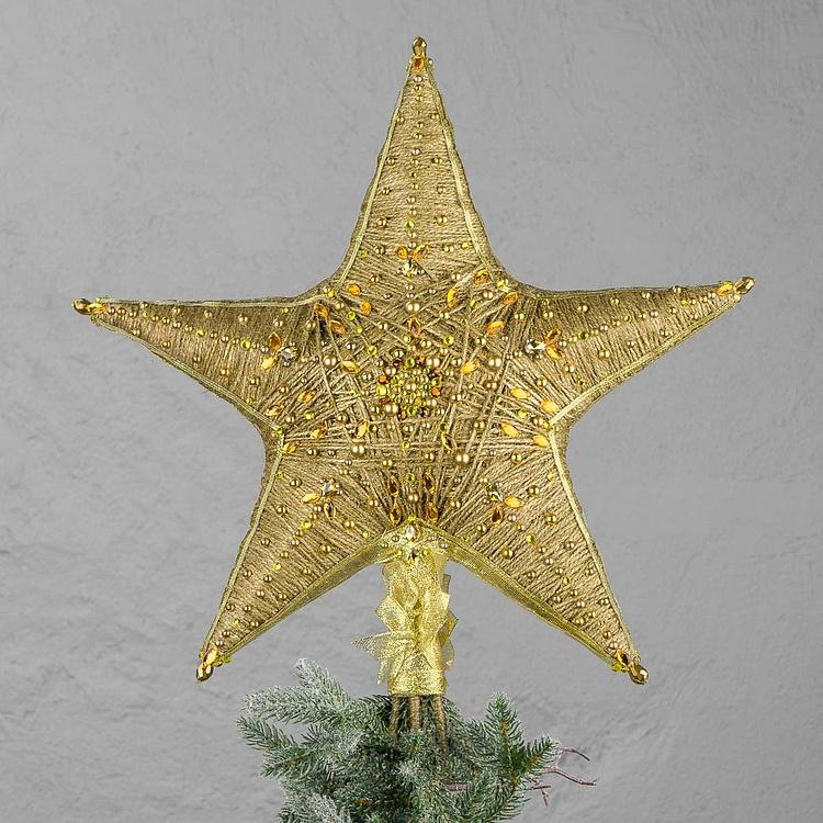 Верхушка на ёлку Золотая звезда со стразами Star Tree Topper Gold With Rhinestones 49 cm