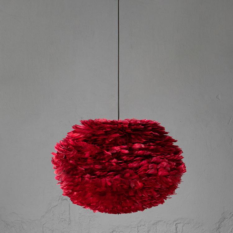 Подвесной светильник Эос на чёрном проводе, красные перья, L Eos Hanging Lamp With Black Cord Large
