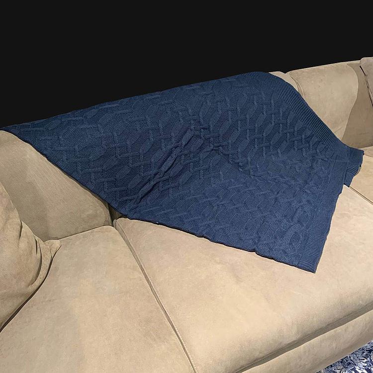 Тёмно-синий шерстяной плед Вермонт в вязаном тубусе, 130x180 см Vermont Plaid Dark Blue 130x180 cm