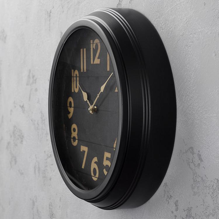 Чёрные настенные часы с деревянным циферблатом Black Clock With Wood Face