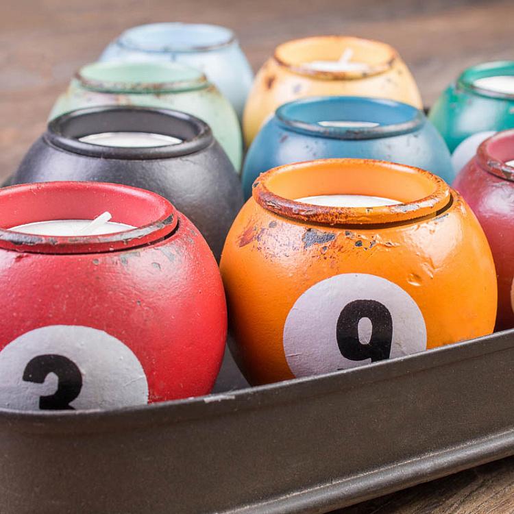 Набор из десяти подсвечников Бильярдные шары Set Of 10 Votives Snooker And Triangle Base