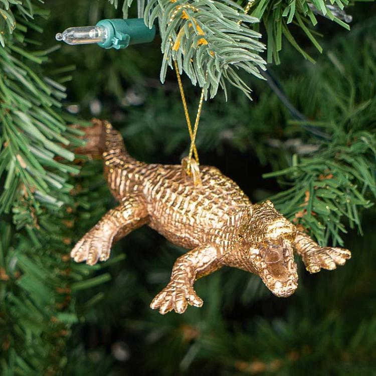 Ёлочная игрушка Золотой крокодил Hanger Crocodile Gold 16 cm