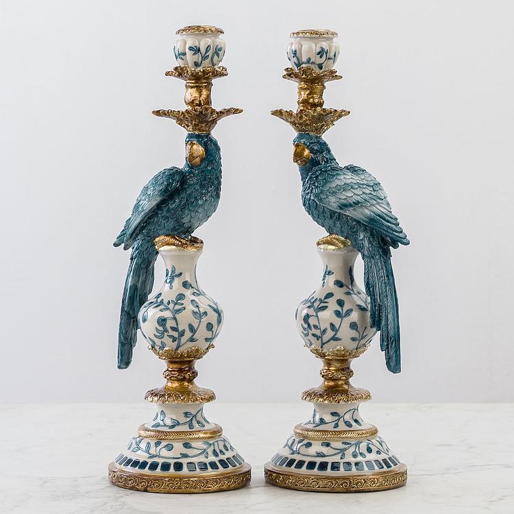 Набор из двух подсвечников Голубые попугаи Set Of 2 Candle Holders Parrots Blue