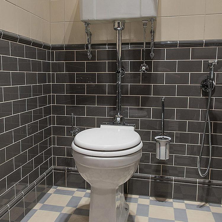 Настенный белый держатель с ёршиком в подставке цвета хром Brush Holder Chrome