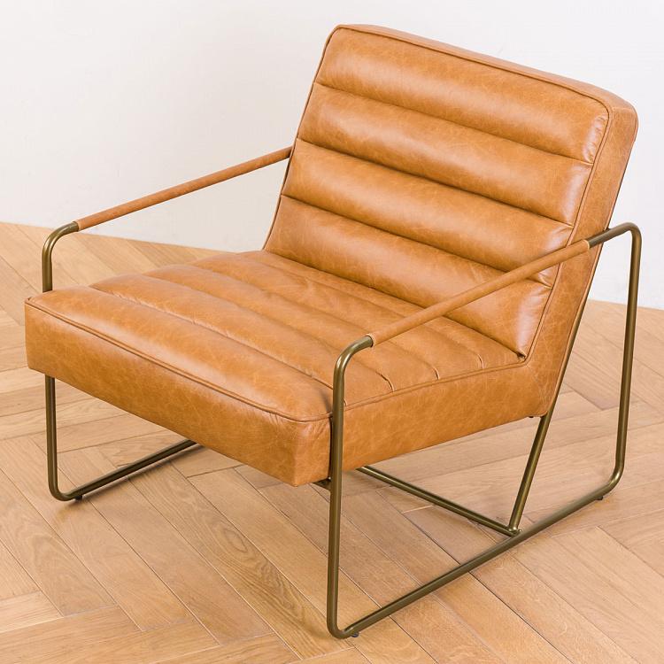 Кресло с квадратными подлокотниками Макине Makine Cognac Armchair Square Armrests