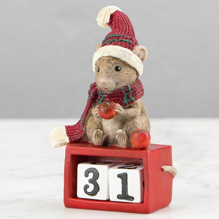 Новогодняя фигурка Мышка на календаре Xmas Mouse On Calendar Red 14,5 cm