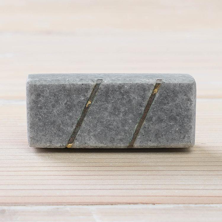 Мебельная ручка из камня с латунными вставками Brass Inlay Grey Stone Knob
