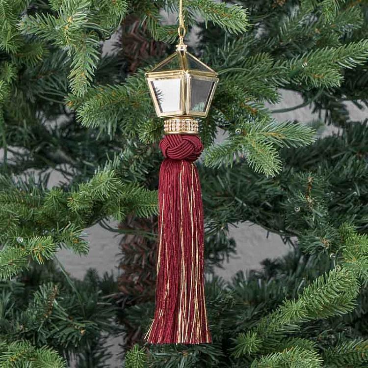 Новогодняя подвеска Красный зеркальный кулон с кисточкой Mirror Pendant With Tassel Red 25 cm