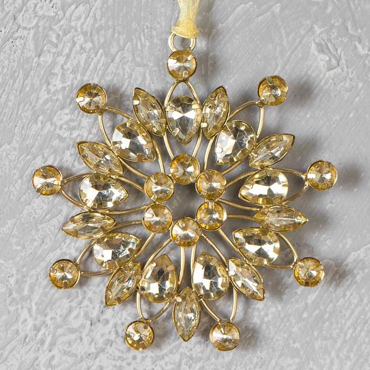 Новогодняя подвеска Цветок с камнями цвета шампань Jewelled Round Flower Champagne 8 cm