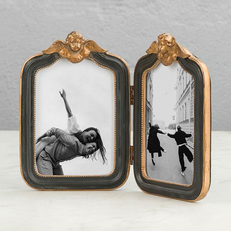 Двойная рамка для фото Золотистые ангелы Black And Gold Angles Double Photo Frame