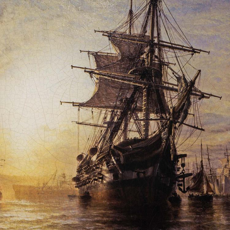 Картина-олеография в чёрной с золотом раме Деревянные стены Англии Englands Wooden Walls, ANTB Frame