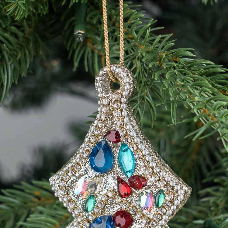 Ёлочная игрушка Золотистая ёлочка с разноцветными бусинами 1 Multi-Colored Christmas Tree Pendant 1 15 cm