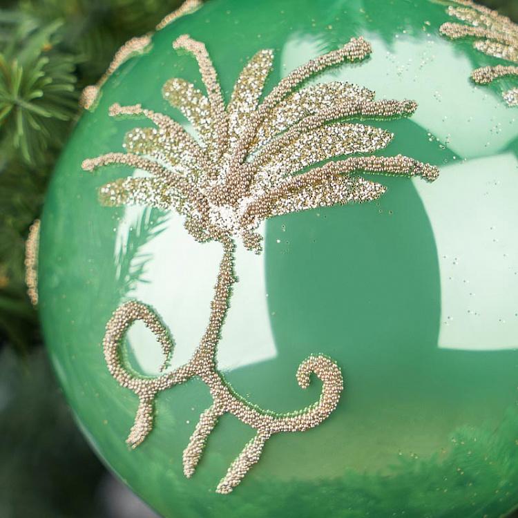 Ёлочная игрушка Зелёный шар с золотым узором Gold Pattern Ball Green 8 cm