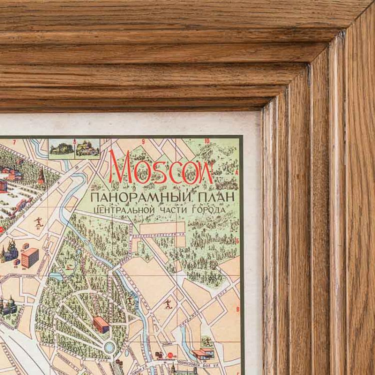 Картина-принт Карта Москвы, рама из высветленного дуба Classic Map Moscow, Weathered Oak