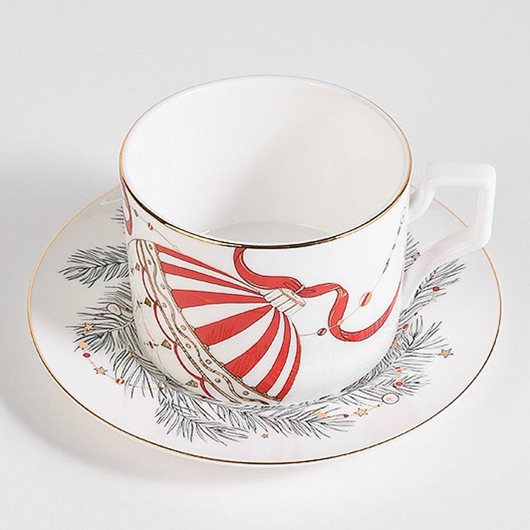 Чайная пара Новогодняя с ёлочным шаром на чашке New Year Balls Tea Cup And Saucer
