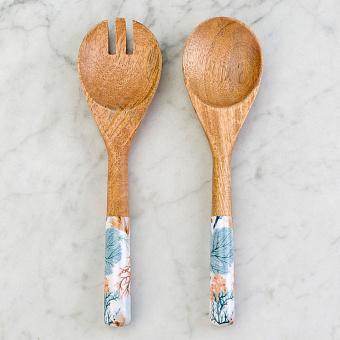 Set Of 2 Salad Servers Coral Mango Wood