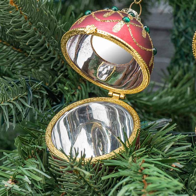 Набор из двух ёлочных игрушек-шкатулок Красное и зелёное яйцо Set Of 2 Glass Jewel Egg Boxes Red/Green 11 cm