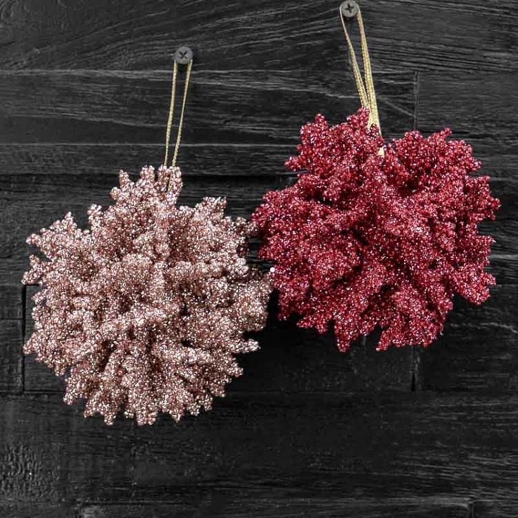 Набор из двух ёлочных игрушек Кораллы в блёстках Set Of 2 Glitter Coral Balls Pink/Gold 10 cm