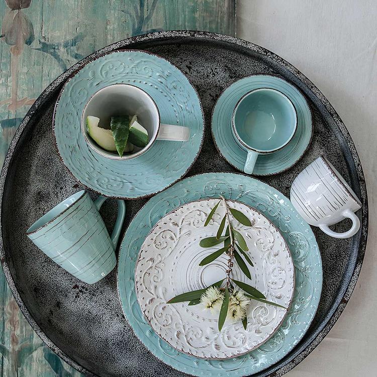 Сервировочная тарелка в деревенском стиле голубая Rustic Fare Serving Bowl Aqua