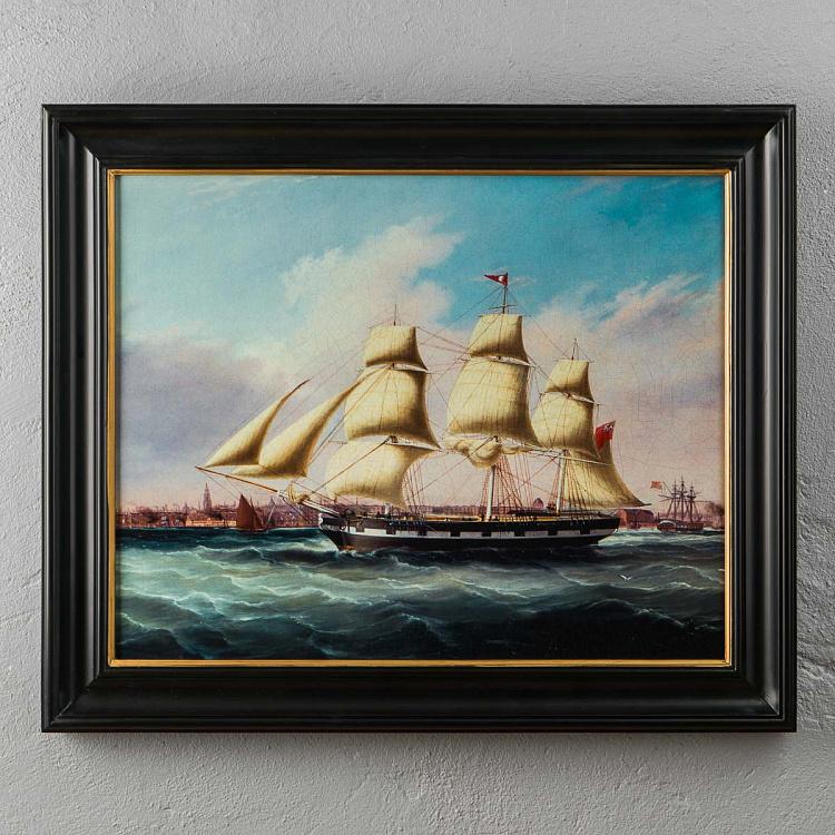 Картина-олеография в чёрно-золотой раме Мореплавание 2 Shipping Scene 2, ANTB Frame