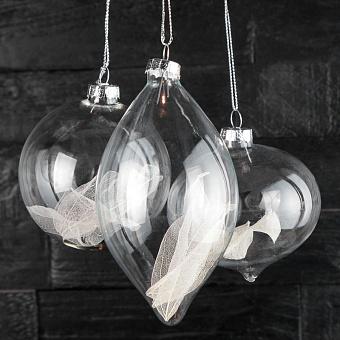 Set Of 3 Glass Leaves In Ball Clear/White 8 cm