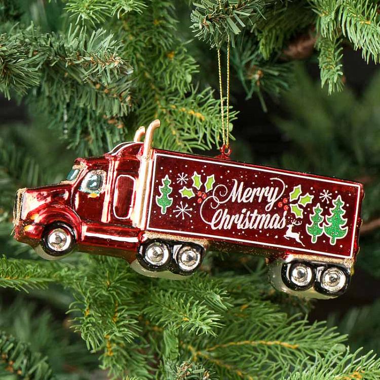 Ёлочная игрушка Красный рождественский грузовик Glass Merry Xmas Truck Red 17,5 cm