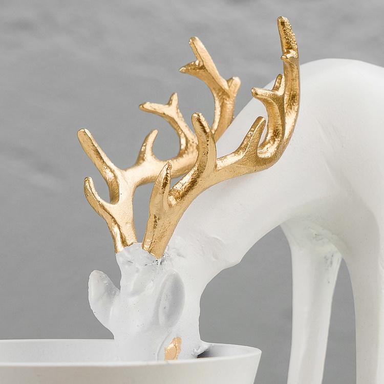 Подставка для мелочей Белый олень на водопое Deer Golden Horns Trinket Tray White