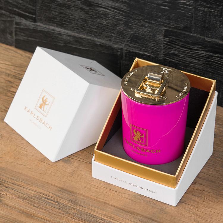 Аромасвеча в пурпурном стакане с золотой крышкой Французский можжевельник и лаванда Aroma Candle In Cyclamen Glass With Gold Lid French Juniper And Lavender