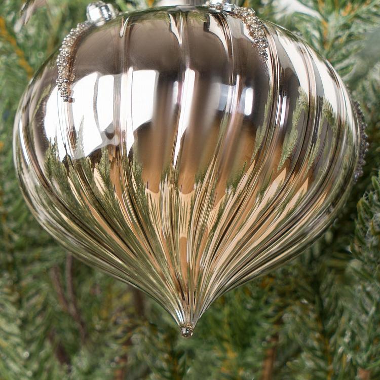 Ёлочная игрушка Серебристая луковица со стразами Bulb Ball With Rhinestones Silver 10 cm