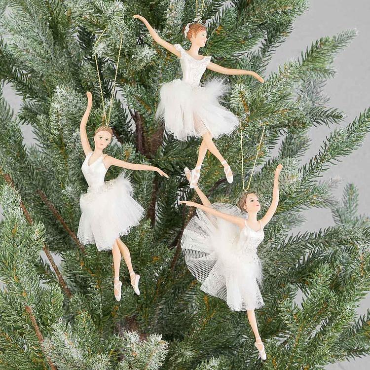 Набор из трёх ёлочных игрушек Балерины из Лебединого озера Set Of 3 Tulle Swan Lake Ballerinas White 19 cm