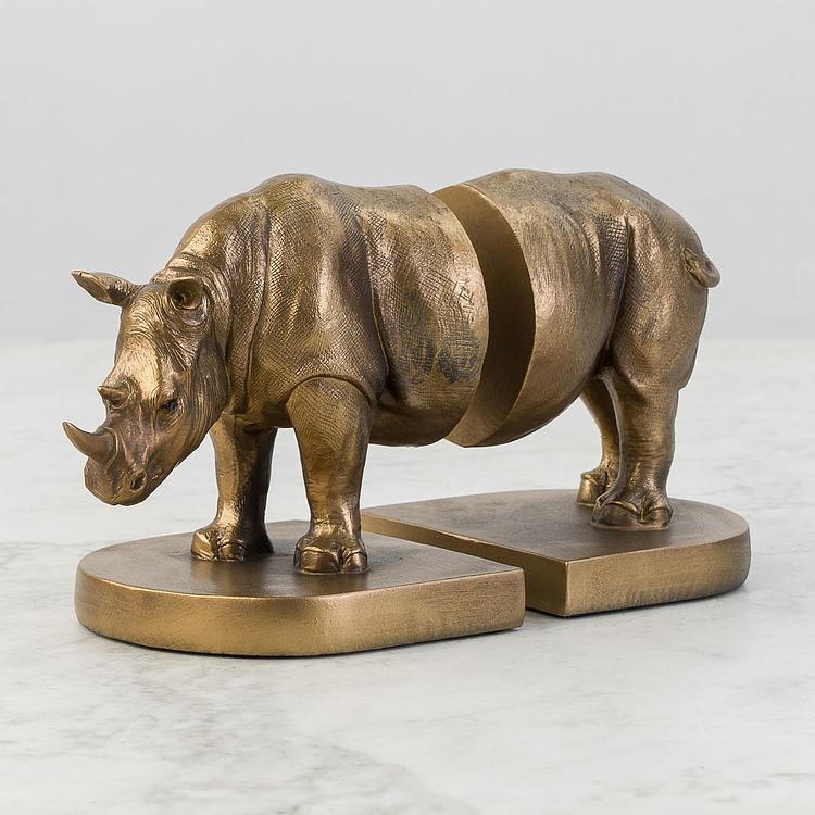 Набор из двух держателей для книг Носорог на овальной подставке Bookend Rhino On Oval Stand