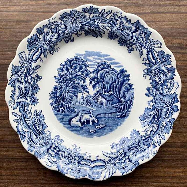 Винтажная тарелка белая с голубым мотивом 2, M Vintage Plate Blue White Medium 2