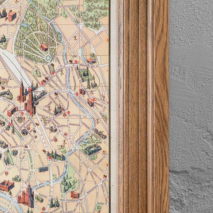 Картина-принт Карта Москвы, рама из высветленного дуба Classic Map Moscow, Weathered Oak