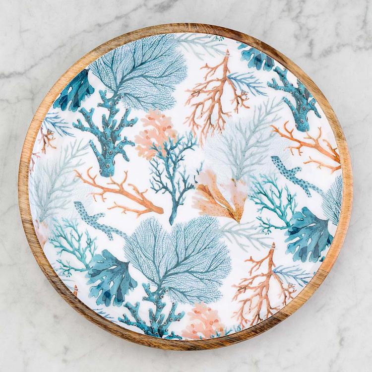 Круглая сервировочная тарелка из дерева манго Кораллы, S Coral Mango Wood Round Serving Plate Small