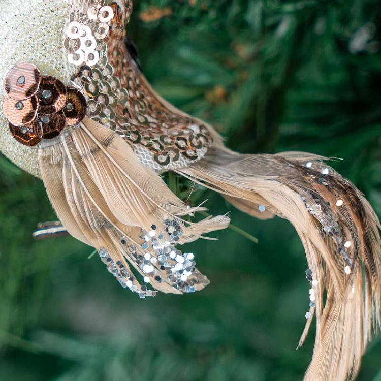 Набор из трёх ёлочных игрушек на прищепке Блестящие птички цвета розовое золото Set Of 3 Sequin Birds On Clip Pink/Rosy Gold 11 cm