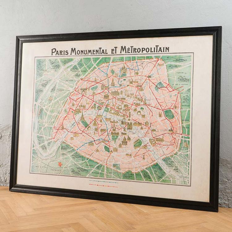 Картина-принт Карта Парижа, L Map Paris Large