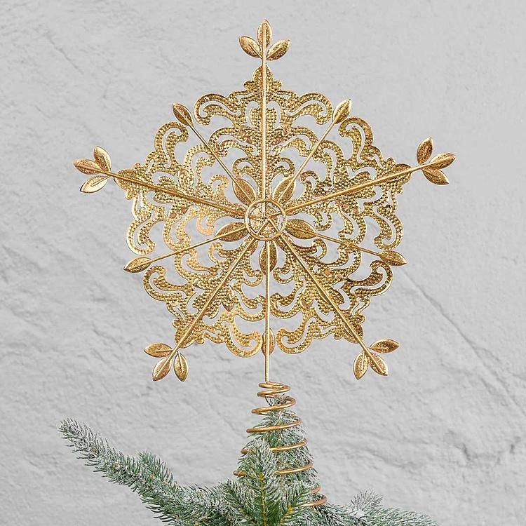 Верхушка на ёлку с разноцветными стразами Снежинка Jewel Snowflake Tree Topper Gold Red 33 cm