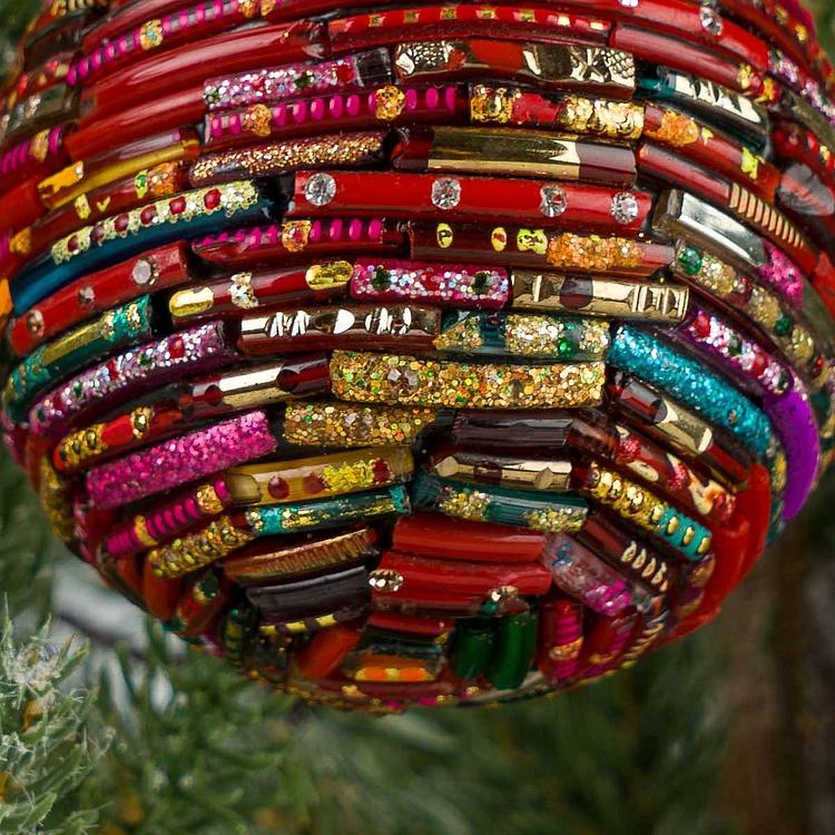 Ёлочная игрушка Разноцветный шар Бухара Multi-Colored Beads Ball Red 7 cm