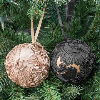 Set Of 2 Fabric 3D Flower Balls Black/Champagne 10 cm