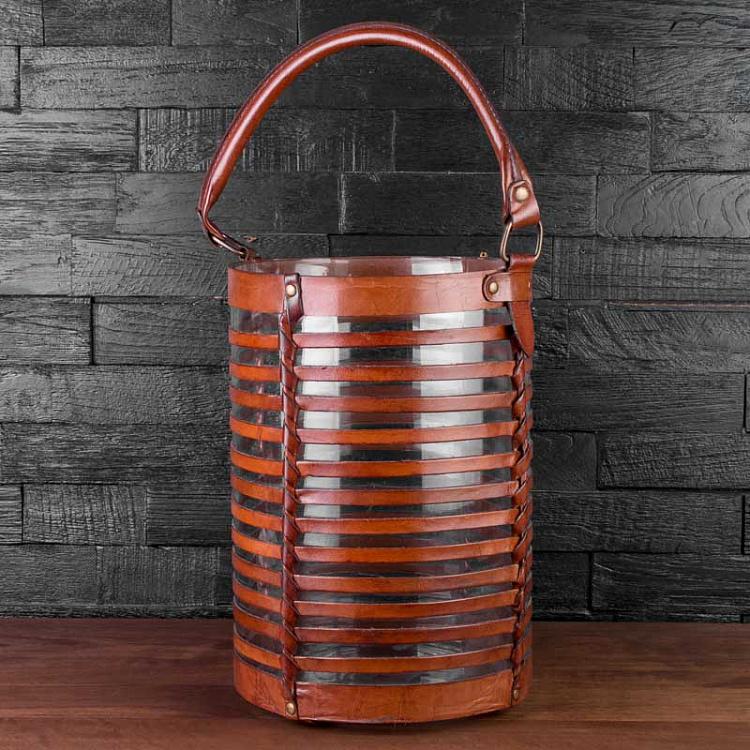 Кожаный подсвечник, M Medium Leather Weaved Hurricane