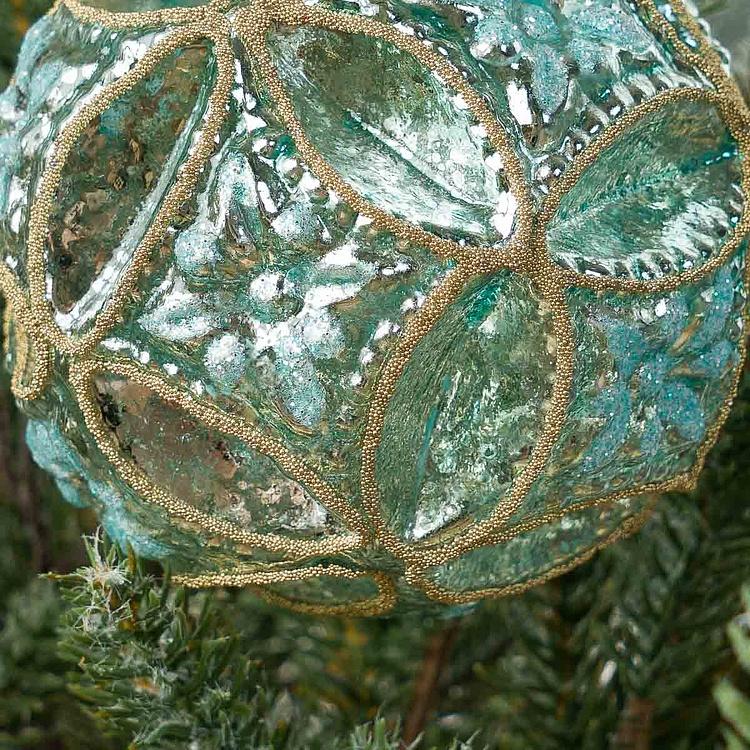 Ёлочная игрушка Бирюзово-золотистый многогранный шар Polygonal Ball Turquoise Gold 10 cm