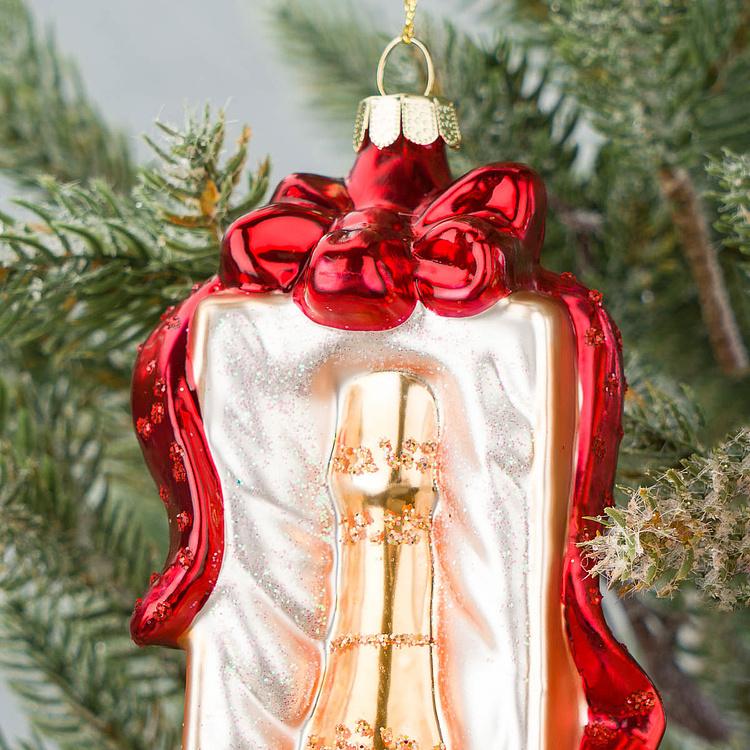 Набор из двух ёлочных игрушек Бутылки шампанского в праздничной упаковке Set Of 2 Glass Champagne Bottles Gift Box Green 16 cm