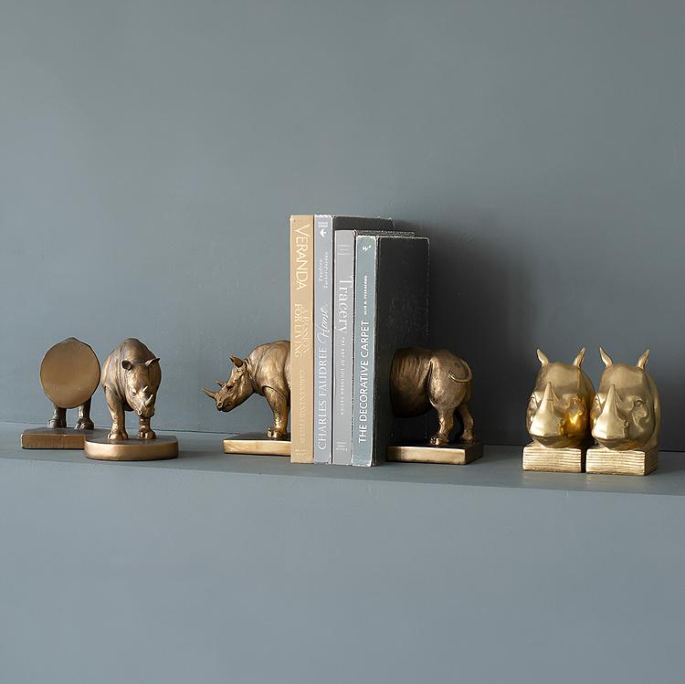 Набор из двух держателей для книг Носорог на овальной подставке Bookend Rhino On Oval Stand