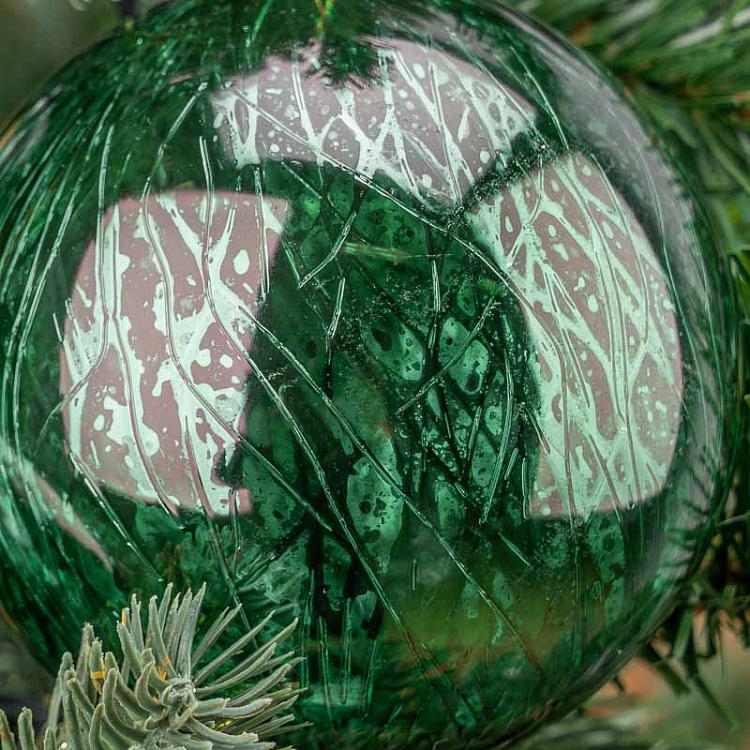 Набор из трёх зелёных металлизированных елочных шаров Скреч Set Of 3 Glass Metal Scratched Balls Green 10 cm