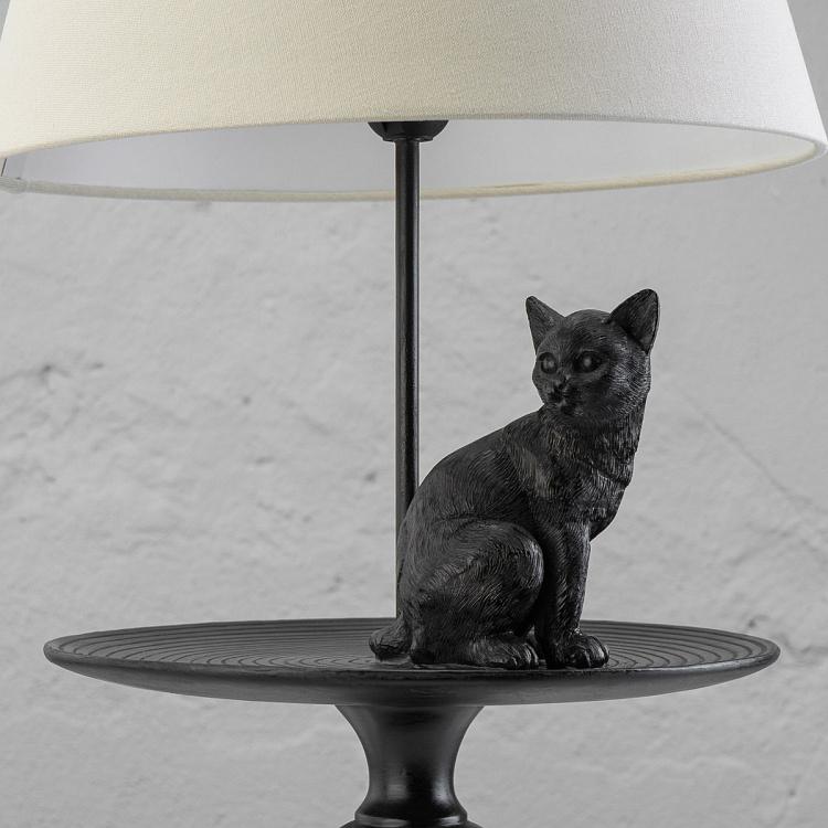 Настольная лампа с белым абажуром Кошка на столике Cat On Stand Table Lamp With White Shade