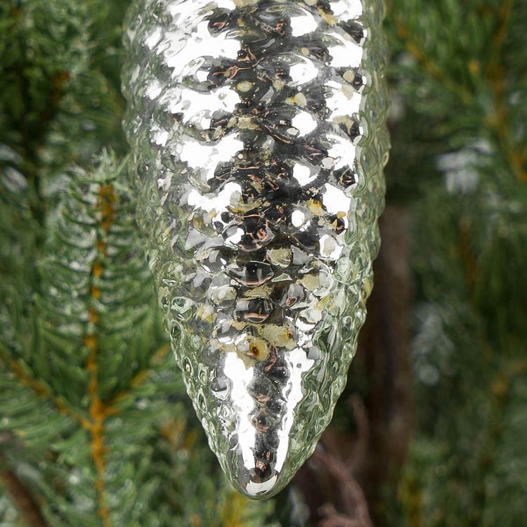 Ёлочная игрушка Серебристая шишка Glass Pine Cone Silver 15 cm