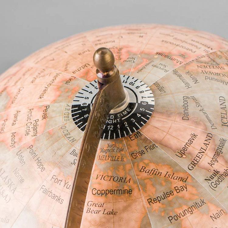 Винтажный голубой глобус на чёрном деревянном основании Vintage Globe Blue On Black Base Mango Wood