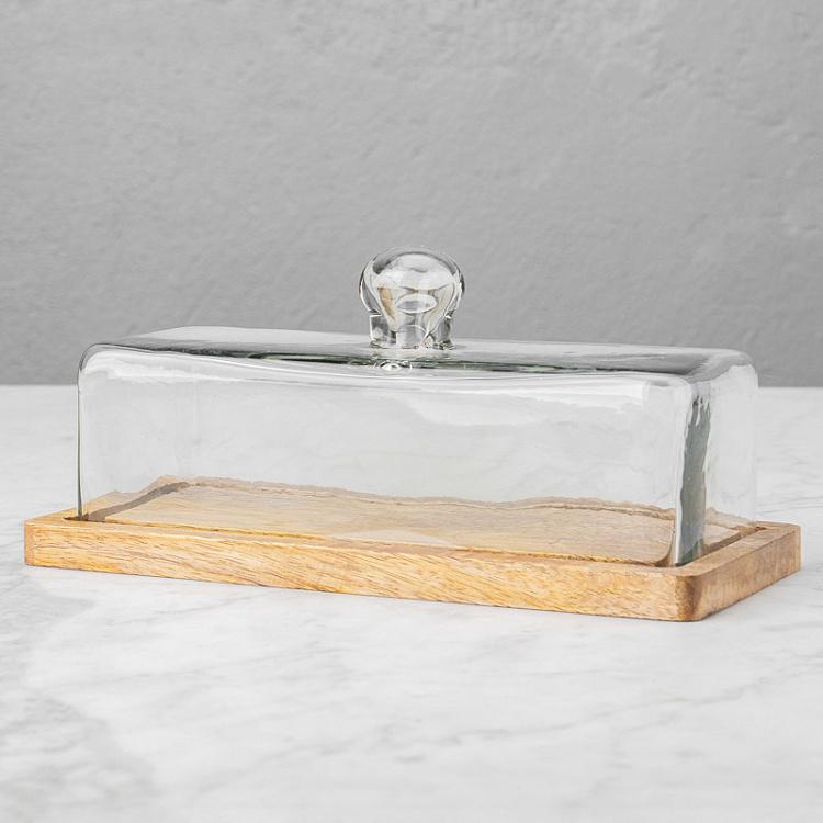 Деревянная прямоугольная доска с колпаком Rectangular Cake Plate With Cover