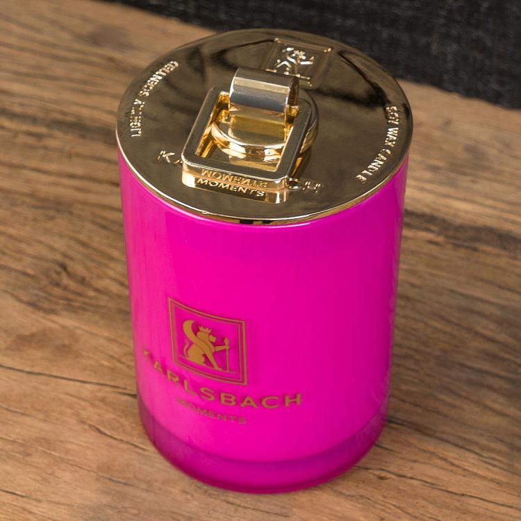 Аромасвеча в пурпурном стакане с золотой крышкой Французский можжевельник и лаванда Aroma Candle In Cyclamen Glass With Gold Lid French Juniper And Lavender